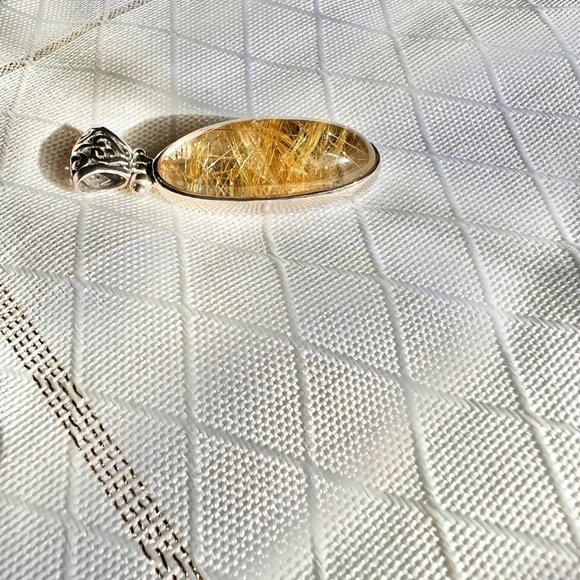 Vintage Rutilated Quartz Pendant, 925 Silver Necklace, Unisex Healing Jewelry - Picture 10 of 11